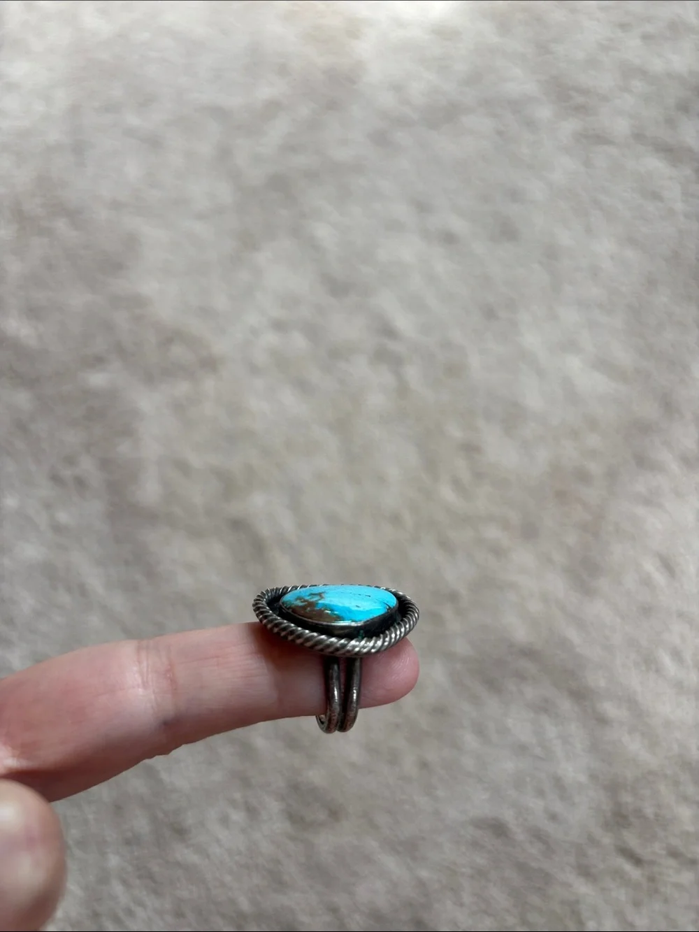 Teardrop Turquoise Statement Ring in Silver-Tone Setting size 6.5